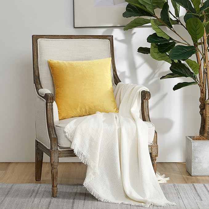 GIGIZAZA Decorative Throw Pillow Covers 20 x 20, Yellow Sofa Pillow Covers Velvet, Set of 4 Decor Square Cushion Covers