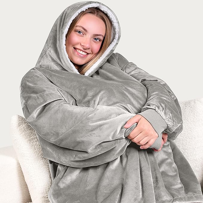 Bare Home Wearable Blanket Hoodie - Soft Plush Sherpa - Warm and Cozy - Oversized Wearable Blanket - Adult & Kid Sizes