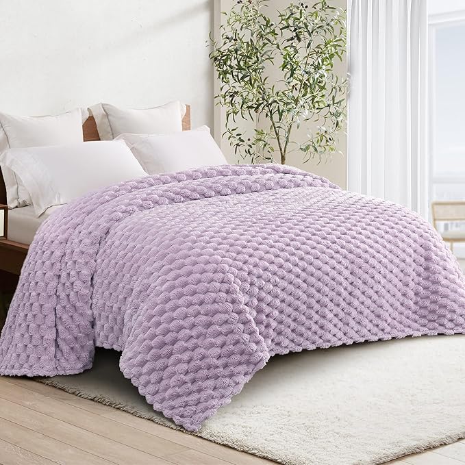 Whale Flotilla Queen Size Blanket for Bed with Jacquard Pattern, Fuzzy Soft Cozy Exquisite Blankets for All Season, Warm and Fluffy, 90x90 Inch, Lilac