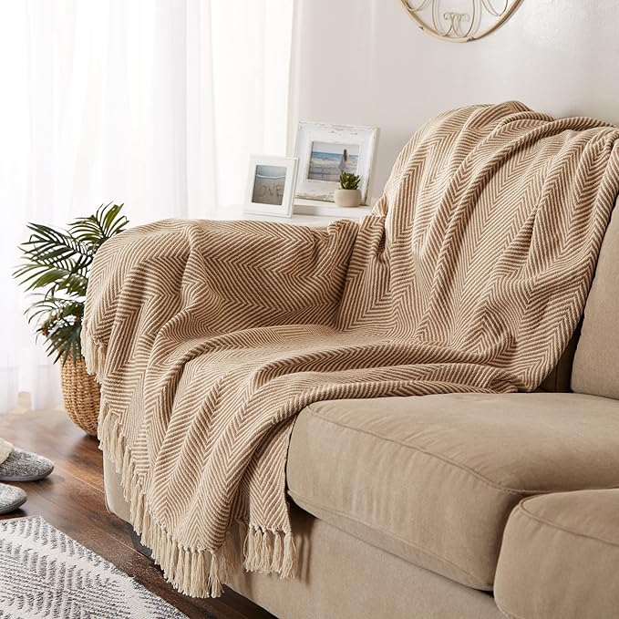DII Rustic Farmhouse Cotton Chevron Blanket Throw with Fringe for Chair, Couch, Picnic, Camping, Beach, & Everyday Use, 50 x 60 - Urban Chevron Stone