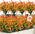 20 Bundles Artificial Flowers for Outdoors Spring Summer Decor-UV Resistant Fake Mums Faux Plants Plastic Flowers Greenery for Home Porch Gardens Fireplace Patio Indoor Outsides Decor(Orange Red)