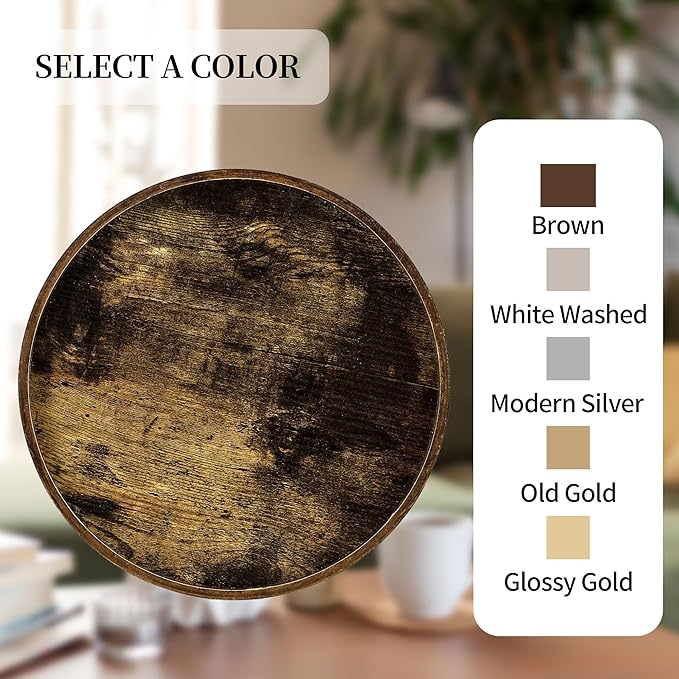 Hanobe DecorativeTray for Coffee Table : Round Vintage Brown Wood Trays for Home Decor - Farmhouse Circle Ottoman Plate for Kitchen Centerpiece Counter Display Living Room 12"