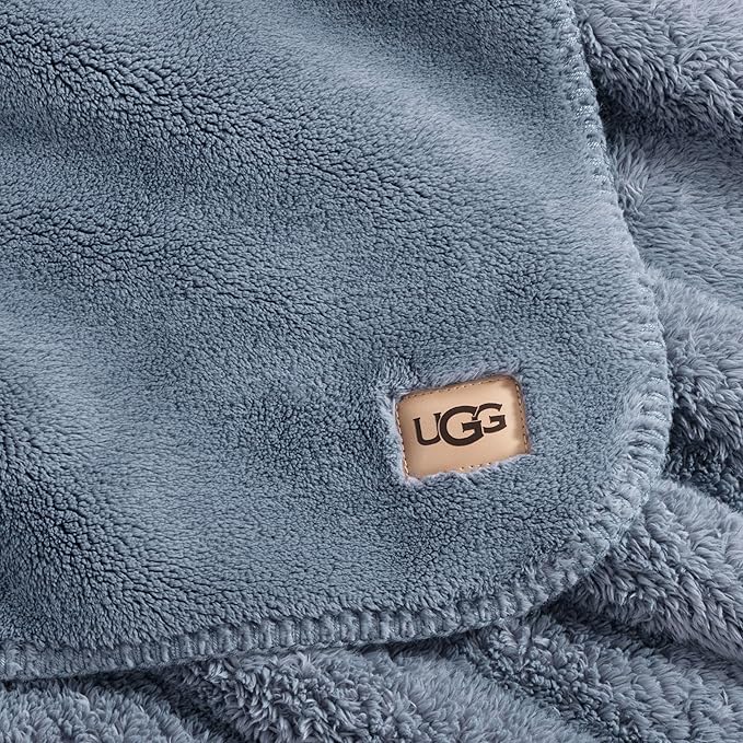 UGG Whitecap Fleece Throw Blanket, Plush Cozy Throw for Couch or Bed, Luxury Home Decor for Living Room, Ultra Soft Blankets, Machine Washable, 50-inch x 70-inch, Denim Blue