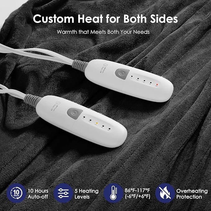 Heated Blanket Full Electric Blanket 72X84in - Fast Heating Blanket for Adults Ultra Soft Flannel Blankets with 5 Heat Levels & 10 Hrs Timer, Machine Washable, Bed Warm Blanket for Winter, Dark Gray