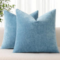 decorUhome Chenille Grey Blue Throw Pillow Covers 16x16 Inch Set of 2, Decorative Soft Couch Pillow Covers Solid Dyed Accent Farmhouse Neutral Square Pillow Cases for Sofa