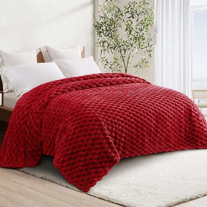 Whale Flotilla Twin Size Blanket for Bed with Jacquard Pattern, Fuzzy Soft Cozy Exquisite Blankets for All Season, Warm and Fluffy, 60x80 Inch, Red