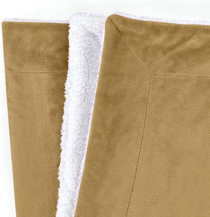Mocassi Premium Ultra-Soft Flannel Fleece Sherpa Throw Blanket - Warm Cozy Reversible Plush Micromink Blanket for Couch, Bed and Sofa - Fluffy, Christmas Winter Bedding Gift, Queen, Gold