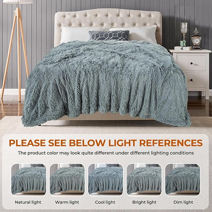 TOONOW Extra Soft Fuzzy Faux Fur Blanket Queen Size 78"x90", Reversible Lightweight Decorative Blankets and Throws Super Soft Cozy Microfiber Fleece Fuzzy Blankets for Couch Bed, Blue Grey