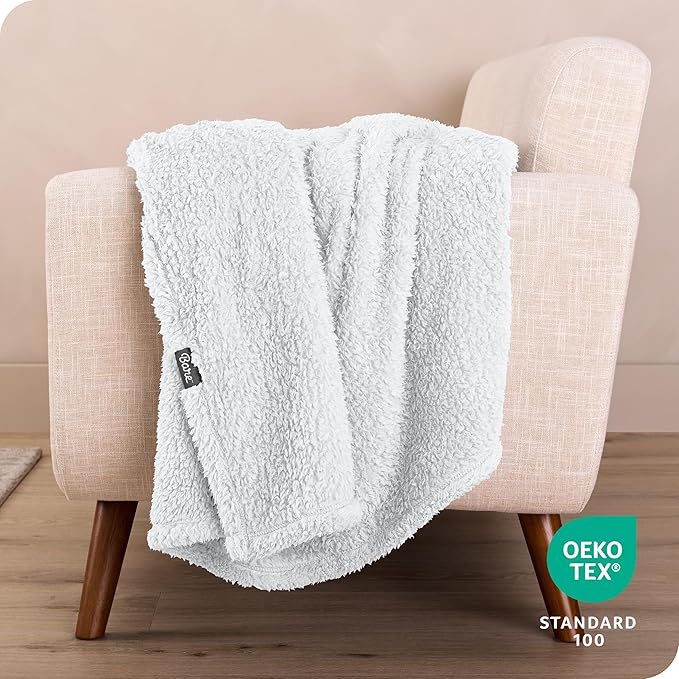 Bare Home Faux Shearling Blanket - Blanket for Bed, Sofa, Couch, Camping, Travel, and Gifts - Warm & Lightweight Throw - Fluffy & Soft (Twin/Twin XL, Solid White)