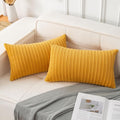 UGASA Pack of 2, Velvet Pillow Covers Striped, Soft Textured Throw Cushion Case Set, Accent Corduroy Lumbar Pillowcases with Hidden Zipper for Home Decor Indoor Outdoor (12"x20", Primrose Yellow)