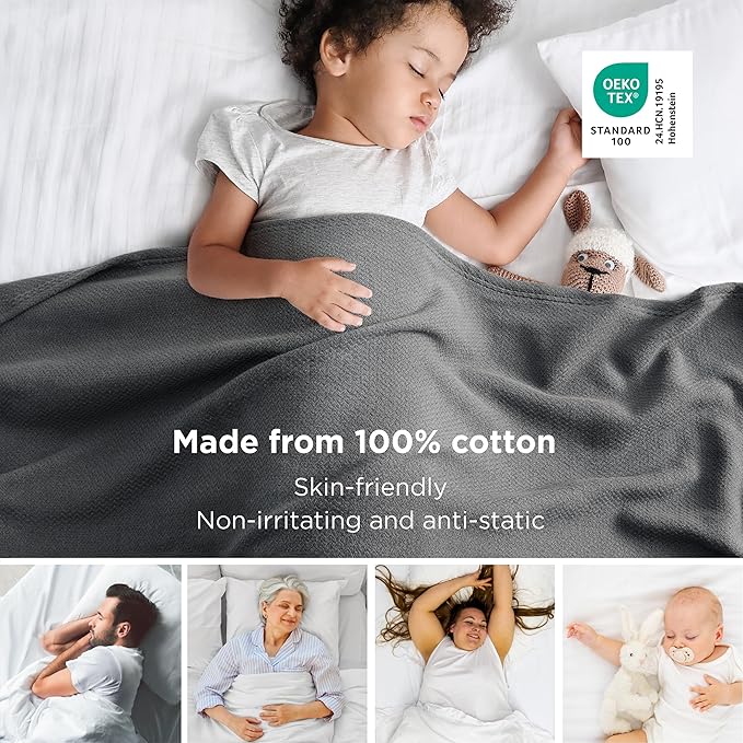 Bedsure GentleSoft 100% Cotton Large Blanket Oversized King for Bed 120x94 inches - Breathable Soft Cozy Herringbone Woven Blanket for Summer Spring, Couch Cover, Dark Grey