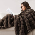 WDCOZY Luxury Bubble Throw Blanket, Brown Faux Rabbit Fur Mink Plush Throw for Couch Sofa Bed, Super Soft Fluffy Cozy Decorative Blanket, Thick and Warm, Living Room Decor, Twin 60x80 inches
