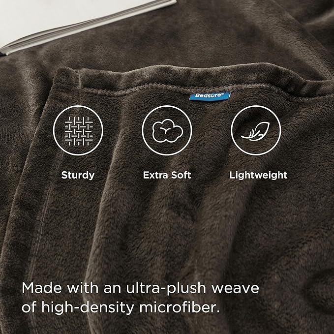 Bedsure GentleSoft Fleece Blanket Twin Size Brown - 300GSM Lightweight Plush Fuzzy Cozy Soft Warm Blanket for Bed, Sofa, Couch, Travel, Camping, 60x80 inches
