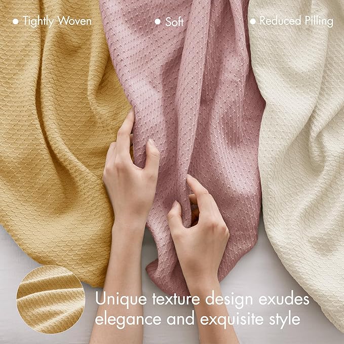 Madison Park 100% Egyptian Cotton Lightweight Summer Blanket, Breathable Waffle Knit Design, Soft Cozy All-Season Throw for Bed, Couch or Sofa, Mustard Full/Queen Size (90"x90")