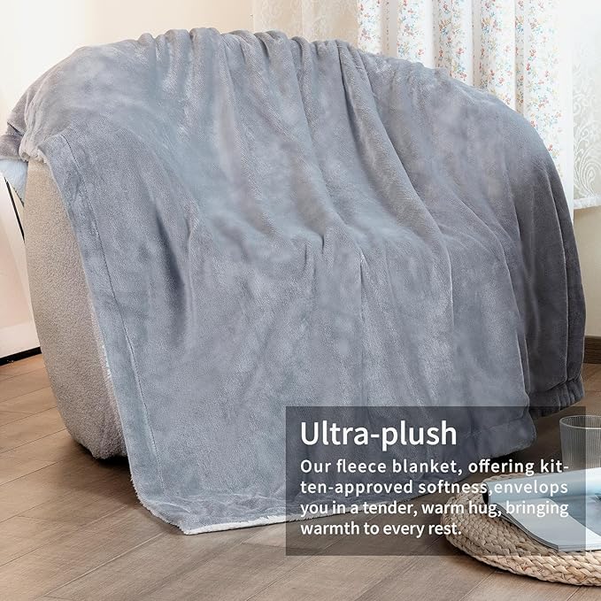 K.Garden Sherpa Fleece Throw Blanket for Couch Sofa, Super Soft Cozy Fuzzy Plush Blankets Fleece Thick Warm Blanket for Winter Reversible Thick Warm Blanket for Bed, Sofa, Grey 6080