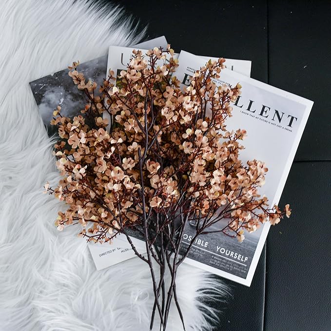 Mandy's Light Brown Artificial Baby’s Breath Flowers 6 Bundles Silk Gypsophila, 18.5 Inch European Style Modern Home Decor Centerpiece, Neutral Wedding Flower Arrangements