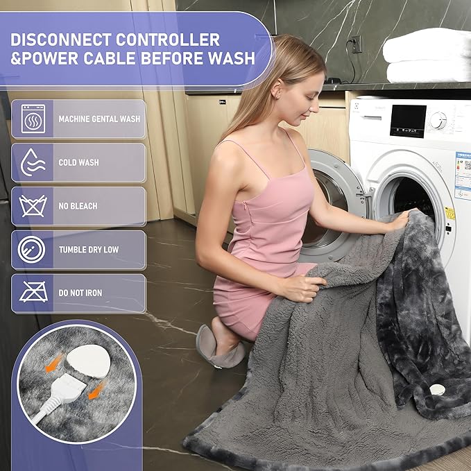 Electric Heated Blanket Queen 84''x90''Size Faux Fur Heating Blanket 10 Heating Settings, 1-8h Timer & Overheat Protection, Machine Washable, Soft Flannel and Sherpa Full Body Warmth