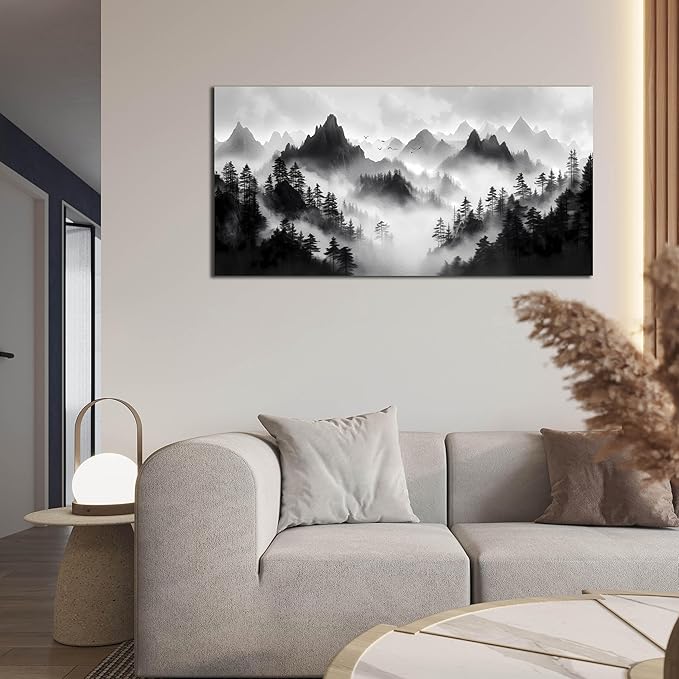 Black and White Forest Wall Art for Living Room - Natural Landscape Canvas Wall Art for Office - Bedroom Signs Wall Decor Above Bed Size 20" x 40"