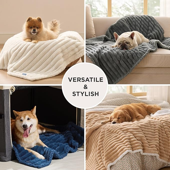 Bedsure ComfyFleece™ Waterproof Dog Blankets for Large Dogs - Soft Pet Cat Blanket Corduroy Fleece for Couch Protector Washable, Cozy Calming Reversible Furniture Protection,40"x50", Warm Grey