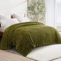 Whale Flotilla Queen Size Blanket for Bed with Jacquard Pattern, Fuzzy Soft Cozy Exquisite Blankets for All Season, Warm and Fluffy, 90x90 Inch, Olive