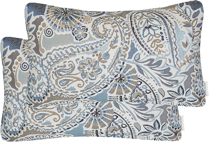 Mika Home Pack of 2 Oblong Rectangular Throw Pillow Cover Cushion Cases for Sofa Couch Chair,Paisley Pattern,12x20 Inches,Blue Brown Cream Multicolor
