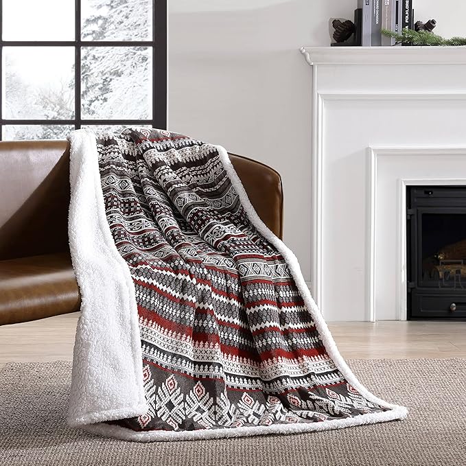 Eddie Bauer - Throw Blanket, Brushed Fleece & Plush Sherpa Soft Bedding, Blanket for Couch & Bed (Sycamore Red, 50" x 60")