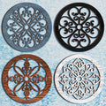Yulejo 4 Pcs Thicken Rustic Wall Decor Farmhouse Wall Art Wooden Hollow Carved Design Rustic Round Art for Living Room Bedroom Hallway Decor Kitchen(15.7 x 15.7 Inch,groovy Style,Assorted Color)