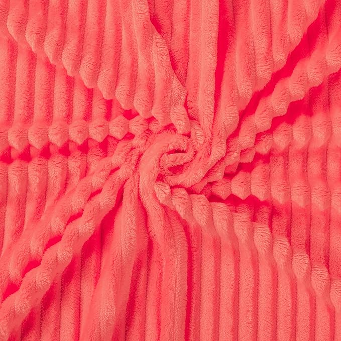 Vessia Flannel Fleece Throw Blanket for Couch,Sofa,Bed, 300GSM Striped Red Blanket for Adults and Kids, Super Soft Warm Cozy Lightweight Ribbed Throw for All-Season