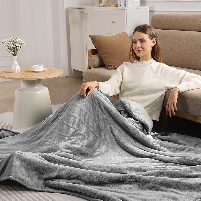 Heated Blanket Full Electric Blanket 72X84in - Fast Heating Blanket for Adults Ultra Soft Sherpa Blankets with 5 Heat Levels & 10 Hrs Timer, Machine Washable, Office Warm Blanket for Winter(Gray)