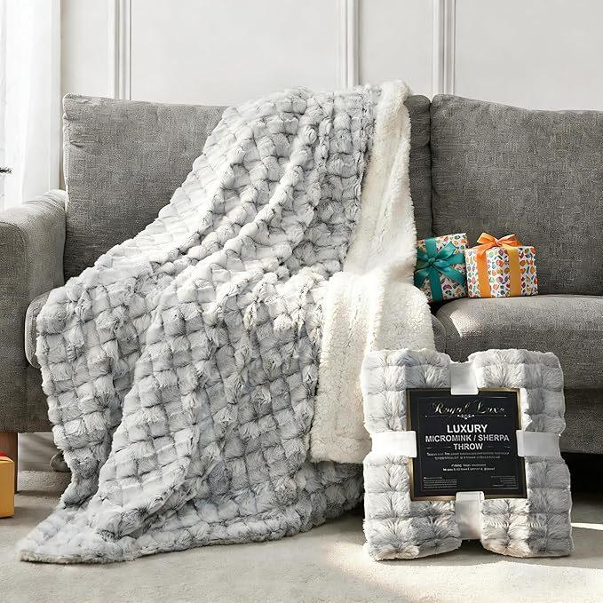 Micromink Sherpa Throw Blanket for Couch, Fluffy Plush Reversible Throw Blanket for Sofa Bed Chair Room Decor - Luxury Soft Cozy Gifts for Women, 50 x 60 Inches, Black