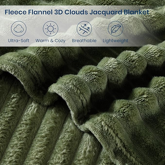 Monbix Olive Green Fleece Throw Blanket for Couch- Room Decor Soft Cozy Blankets for Women, Lightweight Fuzzy Fleece Flannel Bed Blanket Suitable for All Seasons(60"×80",Olive Green)