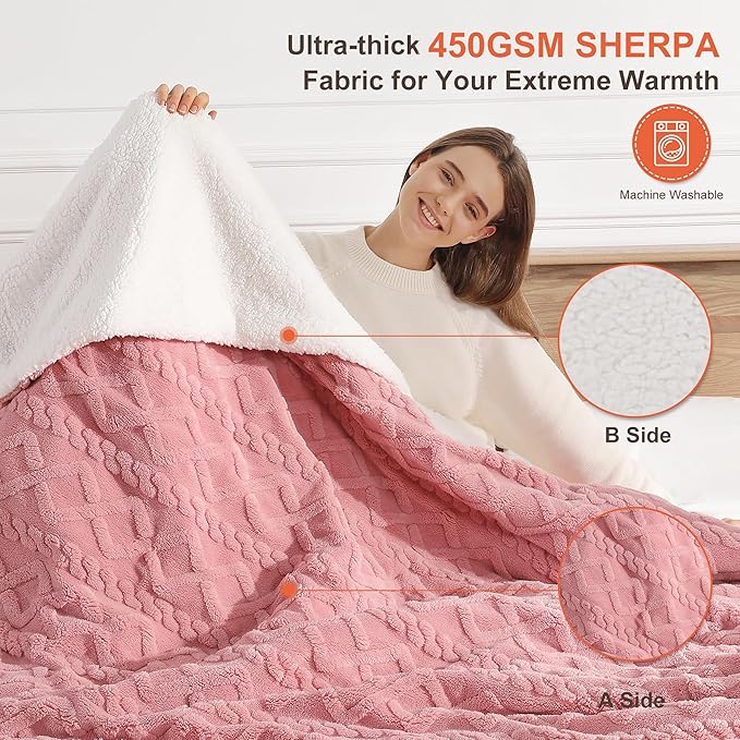 Electric Blanket Twin Heated Blanket 62''X84'' with 5 Heating Levels & 10 Hours Auto Off, ETL& FCC Certification Dual Sherpa Twin Heating Blanket Washable for Home/Office/Bed, Great Gift(Pink)