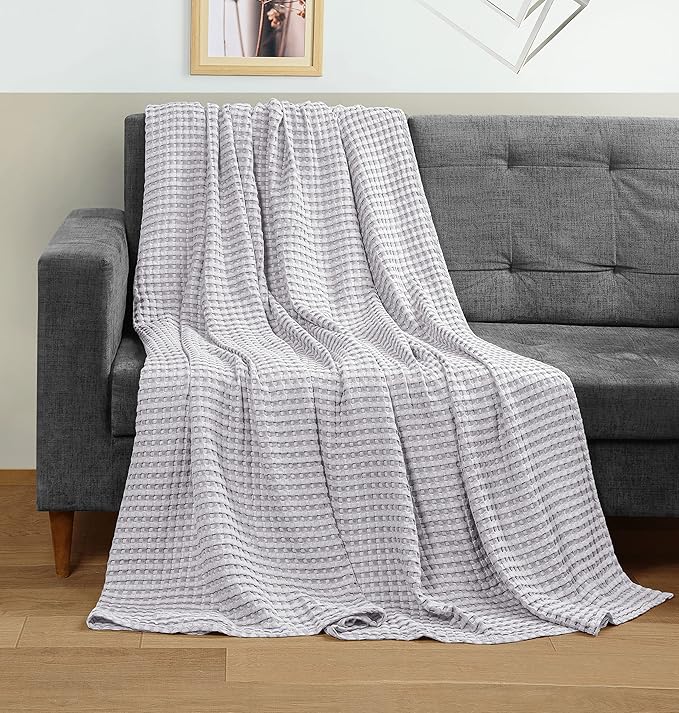Utopia Bedding Silver 100% Cotton Waffle Blanket 300 GSM [Queen - 90x90 Inch] Soft Lightweight Breathable Bed Blanket for All Season