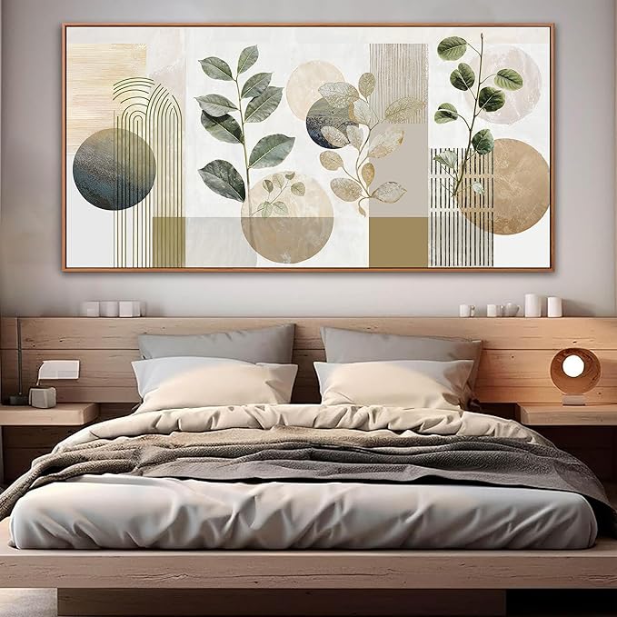 Large Boho Green Wall Art For Living Room Prints Green Botanical Boho Wall Art Modern Sage Bohemian Canvas Art Wall Decor Natural Abstract Geometry Lines Prints Picture 29x58 In With Framed