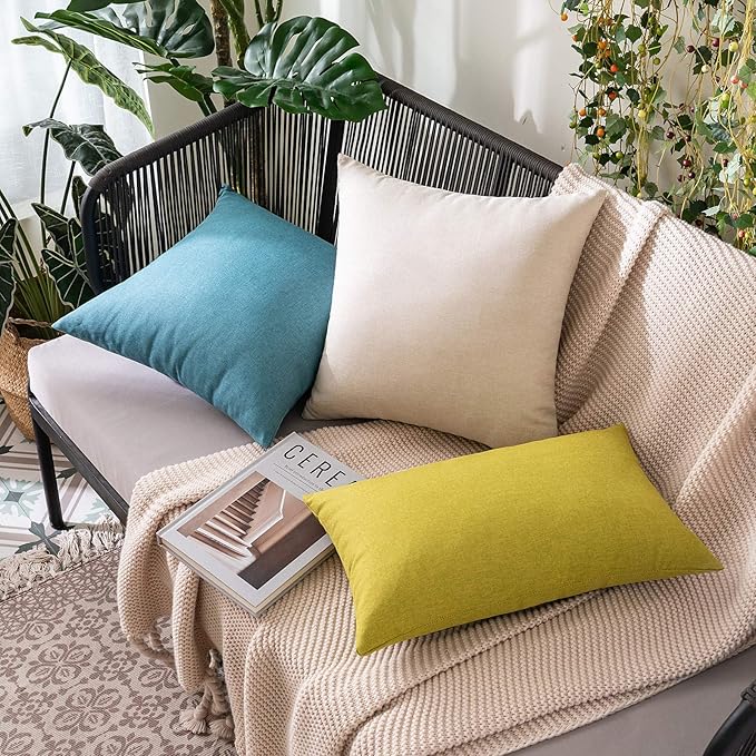 MIULEE Pack of 2 Decorative Outdoor Solid Waterproof Throw Pillow Covers Euro Sham Faux Linen Garden Farmhouse Coastal Cushion Cases for Summer Patio Tent Balcony Couch Sofa 26x26 Inch Turquoise