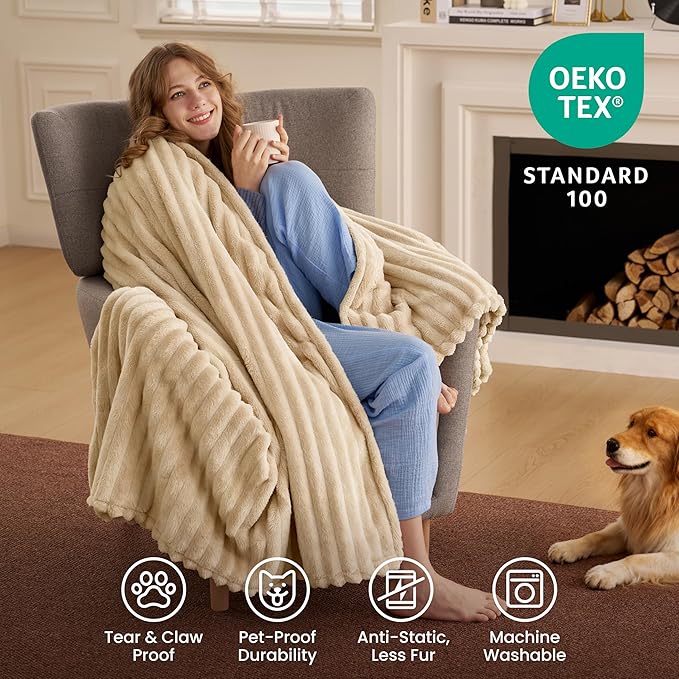 Joiedomi Queen Size Blanket for Bed, Soft & Warm Brown Fleece Blankets Gifts for Women Mom, Cozy Cute Soft Throw 90x90 Inches
