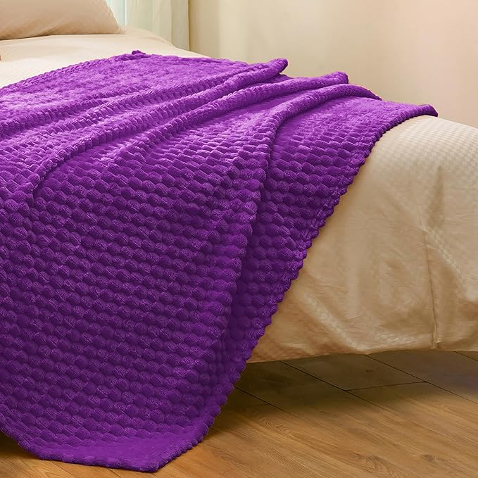 Vessia Flannel Fleece Throw Blanket(50x70 inch), 3D Jacquard Purple Fuzzy and Warm Blanket for Couch,Sofa,Bed,Chair, 300GSM Super Soft Touch Cozy Lightweight Throw for All-Season Home Decor