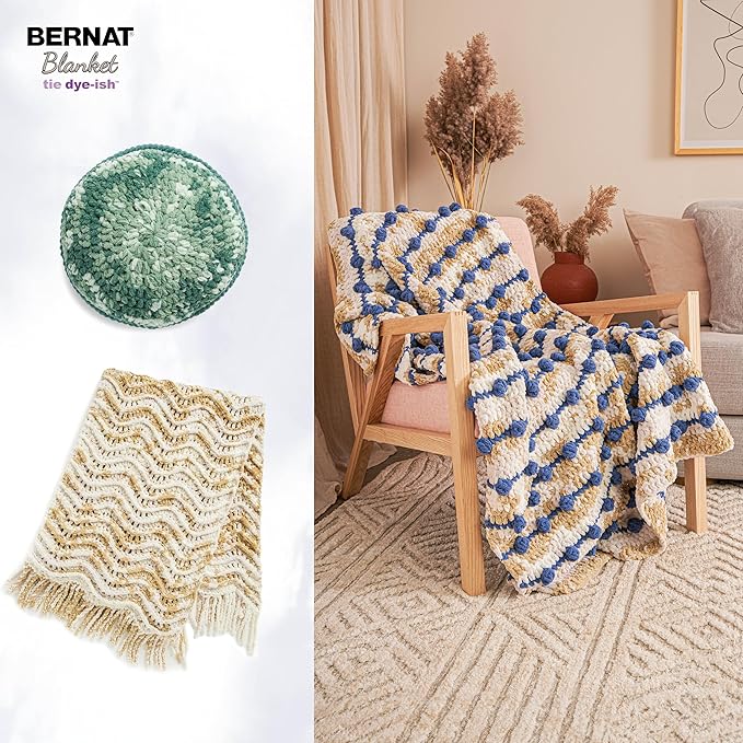 Bernat Blanket Tie Dye-Ish Blue Skies Yarn - 2 Pack of 10.5oz/300g - Polyester - #6 Super Bulky - 220 Yards - Knitting & Crochet