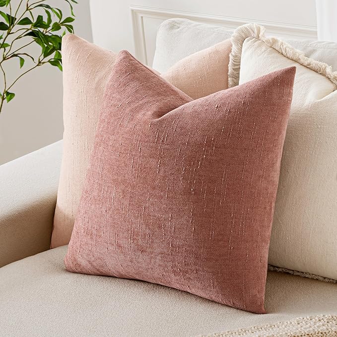 MIULEE Pack of 2 Decorative Throw Pillow Covers Soft Chenille Throw Pillows Solid Textured Cushion Covers for Spring Valentine's Day Couch Sofa Bedroom Living Room 18x18 Inch, Blush Dusty Pink