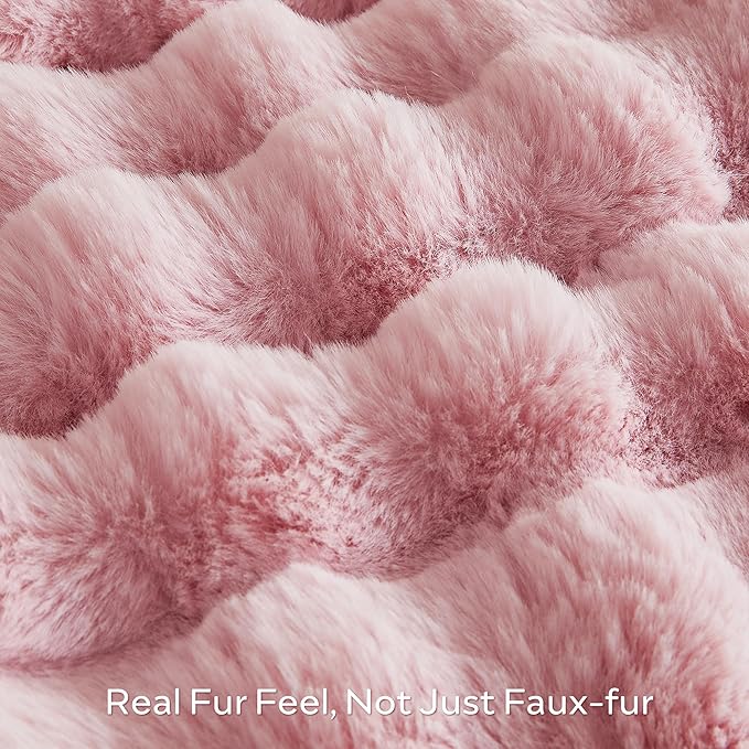 JELLYMONI Faux Fur Throw Blanket, Pink Throw Blanket for Couch, Fuzzy Cozy Plush Bubble Bed Blanket, Thick and Warm Blanket, Throw (50" X 60")