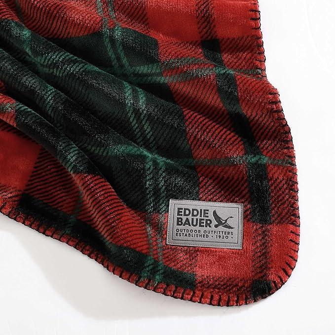 Eddie Bauer - Throw Blanket, Ultra-Soft & Reversible Plush Bedding, Throw Blanket for Couch & Bed (Trailhead Plaid Red, 60" x 70")