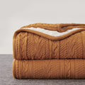Longhui bedding Burnt Orange 50 x 63 Inches Acrylic Cable Knit Sherpa Throw Blanket - Thick, Soft, Big, Cozy Knitted Fleece Blankets for Couch, Sofa, Bed - Large Coverlet All Season