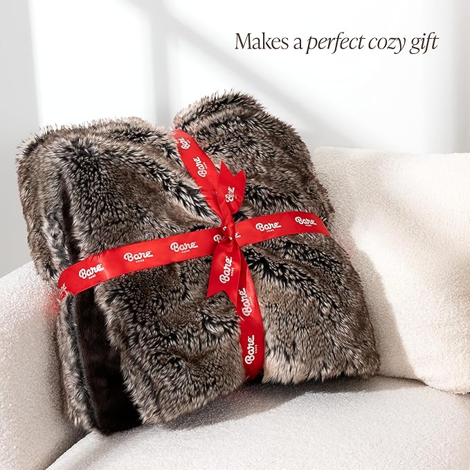 Bare Home Faux Fur Blanket - Ultra-Soft Luxurious - Cozy Warm Blanket for Couch, Sofa, Chair, Bed - Fuzzy Fluffy Super Soft - Decorative Bed Blanket, 60x47 inches (Throw, Silver)