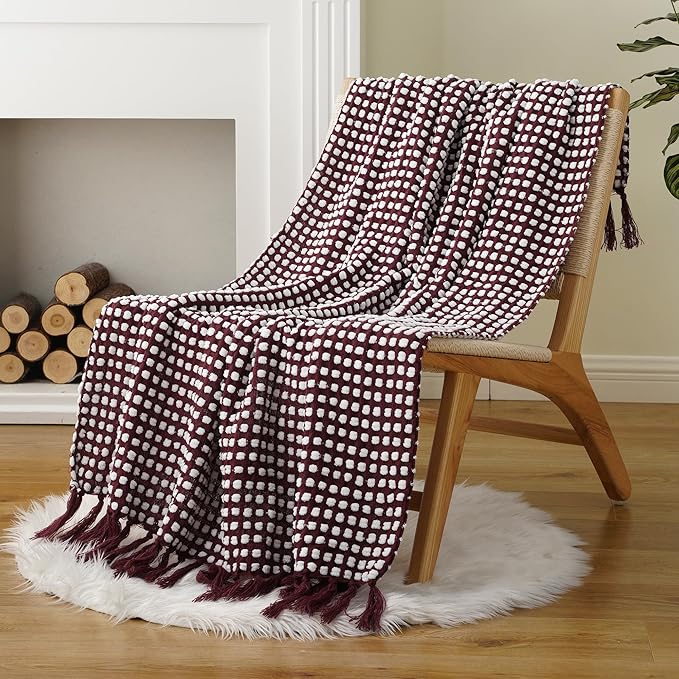 BATTILO Red Textured Dot Throw Blanket for Couch, Knit Fuzzy Fluffy Soft Blankets, Cozy Warm Lightweight Chenille Blanket for Bed, Sofa, Home Decor, 50"x60"