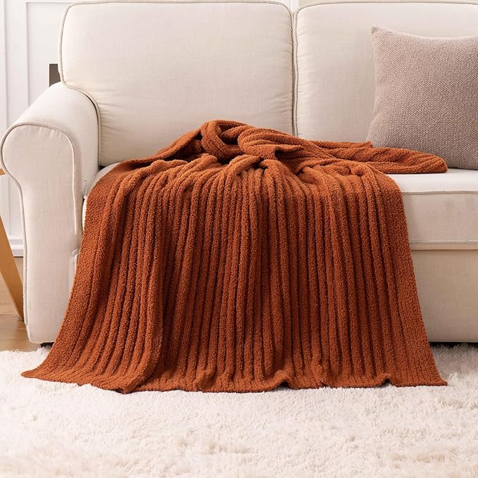 BATTILO Fluffy Soft Throw Blanket for Couch, Knit Fuzzy Plush Caramel Throw Blankets, Cozy Warm Lightweight Blanket for Bed, Sofa, Fall Home Decor, 50"x60"