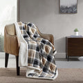 Eddie Bauer - Throw Blanket, Brushed Fleece & Plush Sherpa Bedding, Blanket for Couch & Bed (Rugged Plaid Beige, 50" x 60")