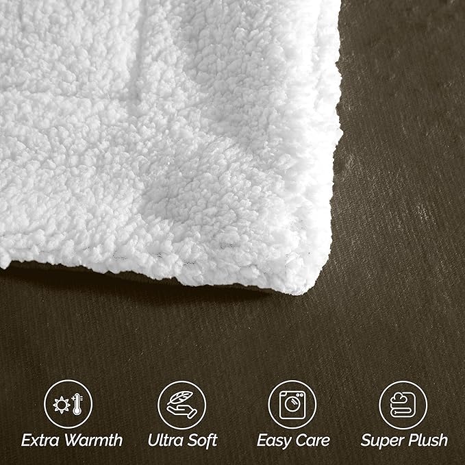 Elegant Comfort Ultra Soft Reversible Flannel Sherpa Blanket - Cozy Silky Fleece Throw for Couch, Bed - Plush Fuzzy Warm Winter Blanket for Gift, King, Brown