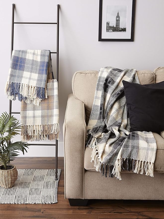 DII Farmhouse Woven Throw, 50x60 with 3" Fringe, Stone