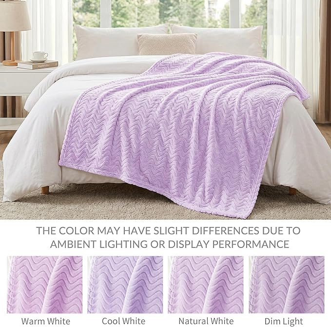 Exclusivo Mezcla King Blanket for Bed, Cozy Lightweight Fleece Blankets for All Season, Decorative Giftable Fuzzy Plush Wave Textured Suitable for Women, Men, Lilac Purple, 90x104 Inches