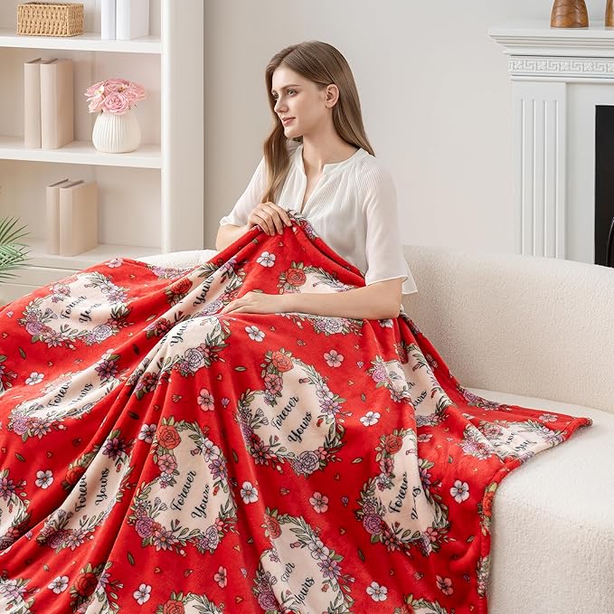 Berkshire Velvetloft® Plush Throw Blanket – Ultra Soft & Cozy Gift for Mom, Women & Loved Ones, Perfect for Mother’s Day, Valentine’s, Birthday, and Everyday Use, Boquet Hearts Red, 50''× 60''